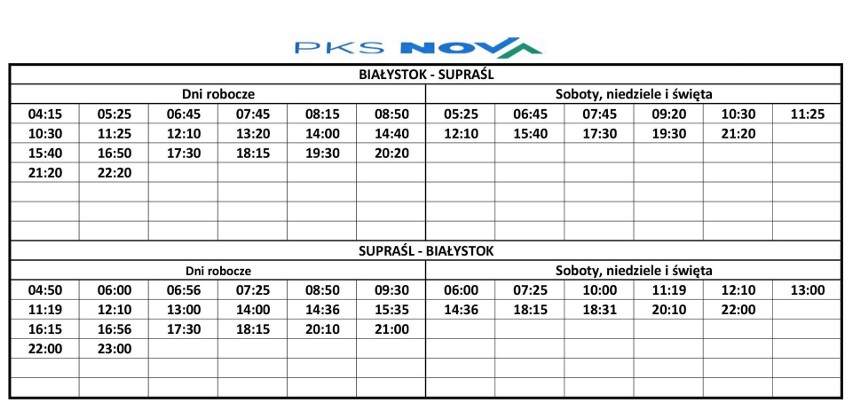 Gotowy jest rozkład jazdy na trasie Białystok - Supraśl -...