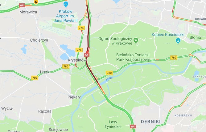 Wypadek na A4 na obwodnicy Krakowa. Jedna osoba została ranna