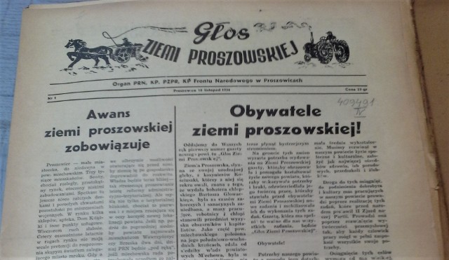 Pierwsza strona Głosu Ziemi Proszowskiej z 1954 roku