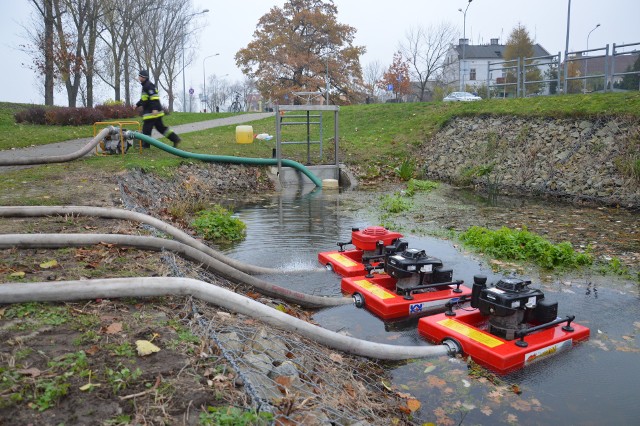 Druhowie OSP w Łowiczu na polecenie burmistrza wypompowują wodę z Malinówki