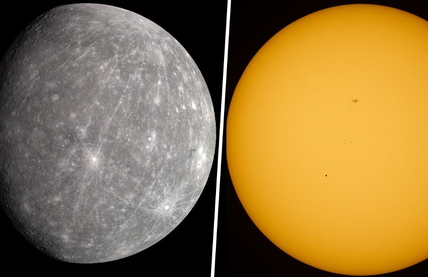 Po lewej Merkury na zdjęciu wykonanym przez sondę Messenger....