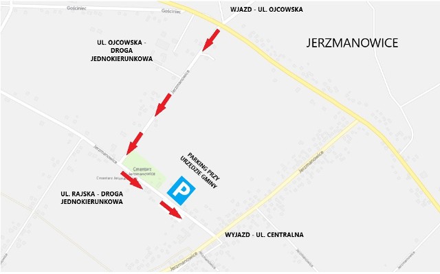 W Jerzmanowicach dla kierowców przygotowane zostały mapy z wyznaczonymi zmianami w organizacji ruchu