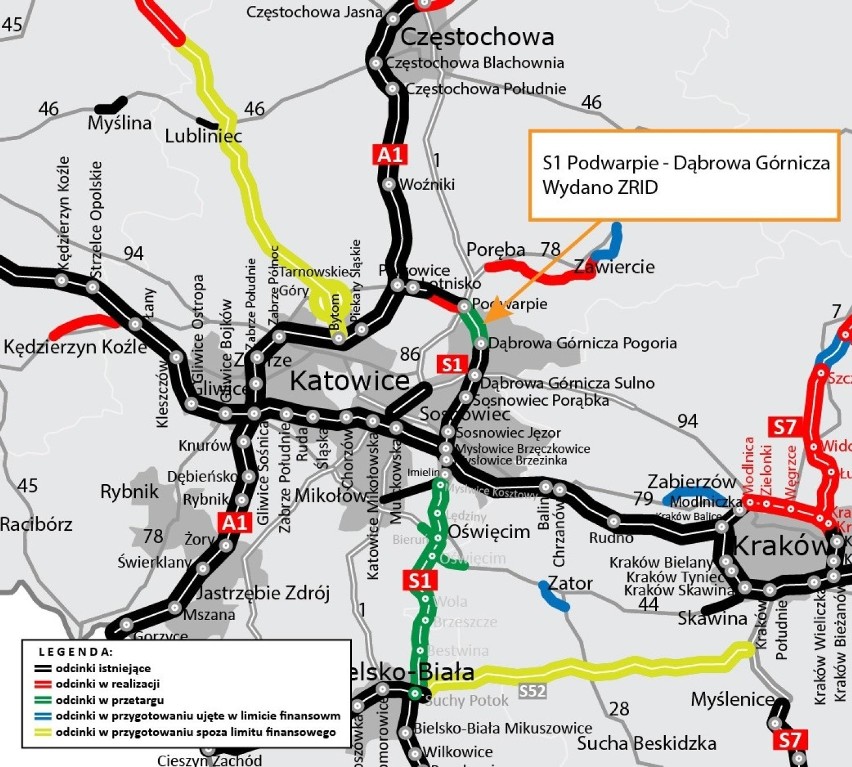 Liczący 7-kilometrów odcinek DK1 w Dąbrowie Górniczej...