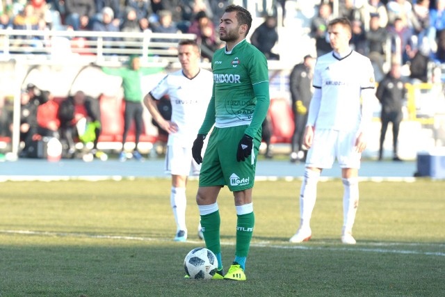 Rossi Leandro strzelec trzech goli dla Radomiaka w meczu z Olimpią Grudziądz.
