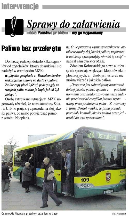 29 stycznia w TO ukazał się tekst o MZK zatytułowany "Paliwo bez przekrętów". Tak zapewniał nas dyrektor.
