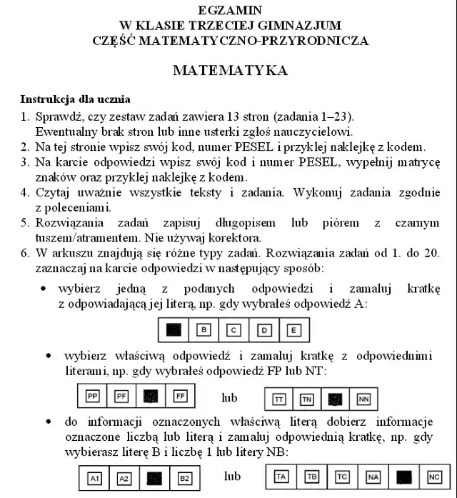 Matematyka - arkusze i klucz odpowiedzi Operon 2015 - próbny egzamin gimnazjalny 2014