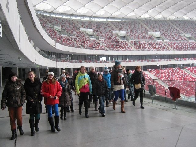 Uczniom z Odrzywołu bardzo spodobał się stadion narodowy w Warszawie.