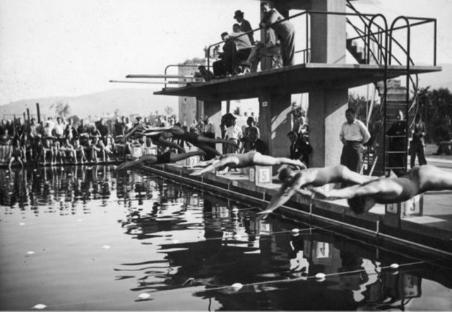 Rok 1937. Pływackie mistrzostwa Polski na kąpielisku Panorama w Bielsku