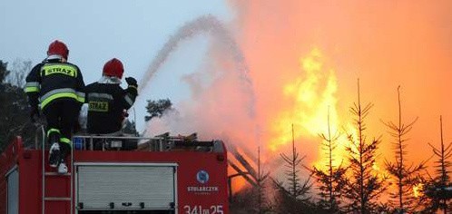 Straż pożarna podczas gaszenia pożaru gospodarstwa agroturystycznego w Łosinie.