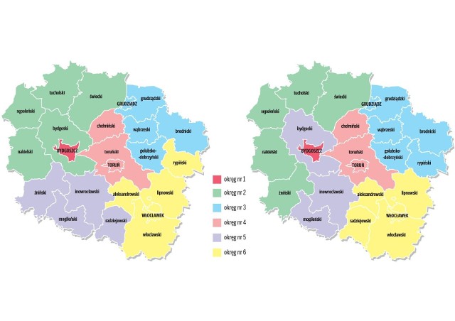 Porównanie obecnego i proponowanego podziału województwa na nowe okręgi wyborcze.Zobacz także: Gwara policyjna. Tak policja potocznie określa marki samochodów! Lala, dreswagen, f***, misiek... [ZDJĘCIA]