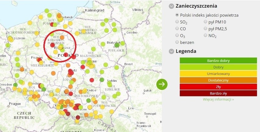 Ocenę jakości powietrza w Polsce na bieżąco publikuje na...
