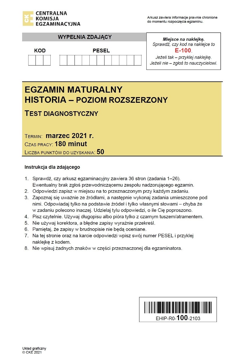 MATURA PRÓBNA Z HISTORII - ODPOWIEDZI CKE;nf