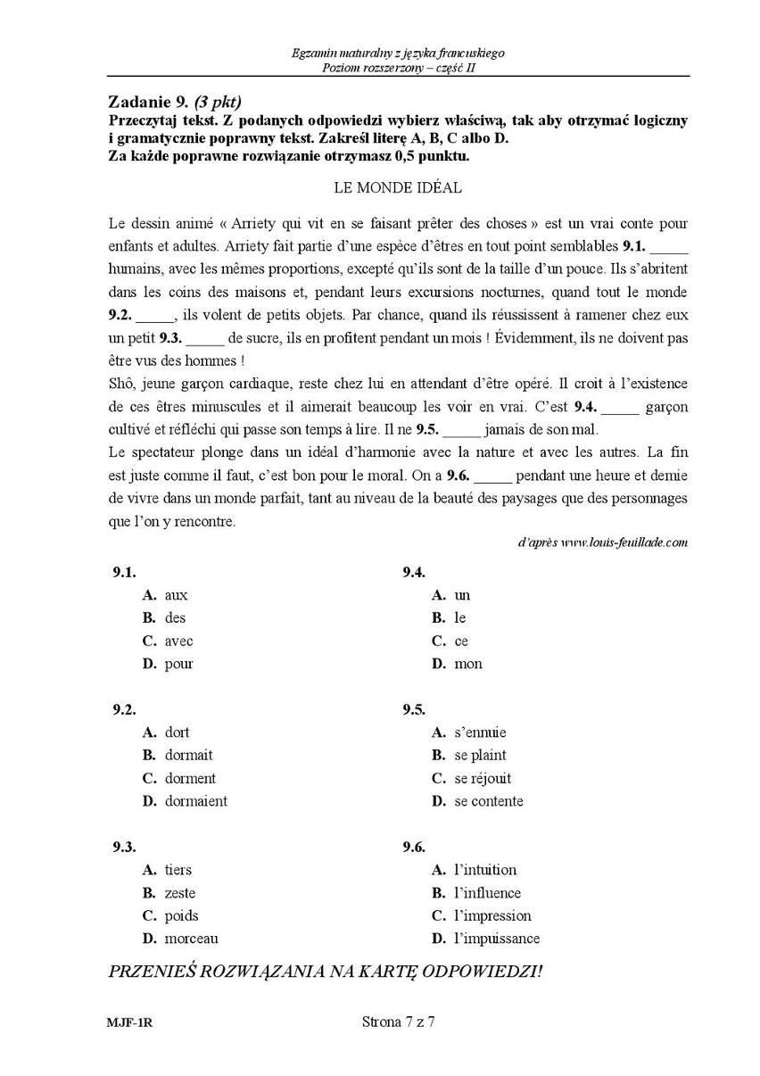 Stara matura 2016: Język FRANCUSKI rozszerzenie [ODPOWIEDZI,...