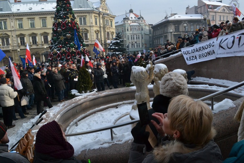 Manifestacja KOD w Bielsku-Białej. Mróz, demokracja, narodowcy i... poseł Pięta [ZDJĘCIA]