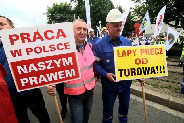 Protest górników z Kopalni Turów na ulicach Wrocławia