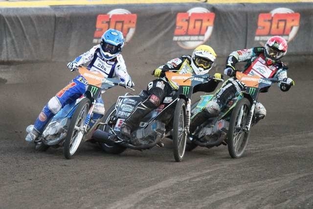 Speedway Grand Prix Europy 2013 BydgoszczNicki Pedersen (n) - Tai Woffinden (ż) - Chris Holder (c)