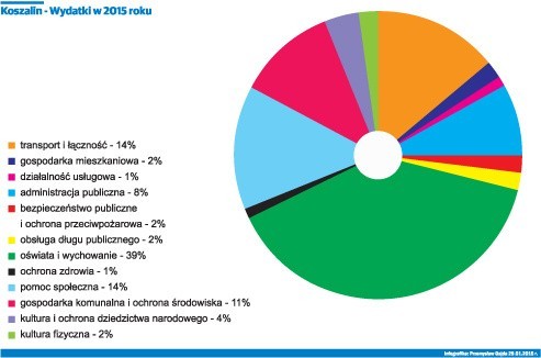 Tegoroczne wydatki budżetowe w podziale na poszczególne działy (w ujęciu procentowym), które zostały wczoraj przegłosowane.