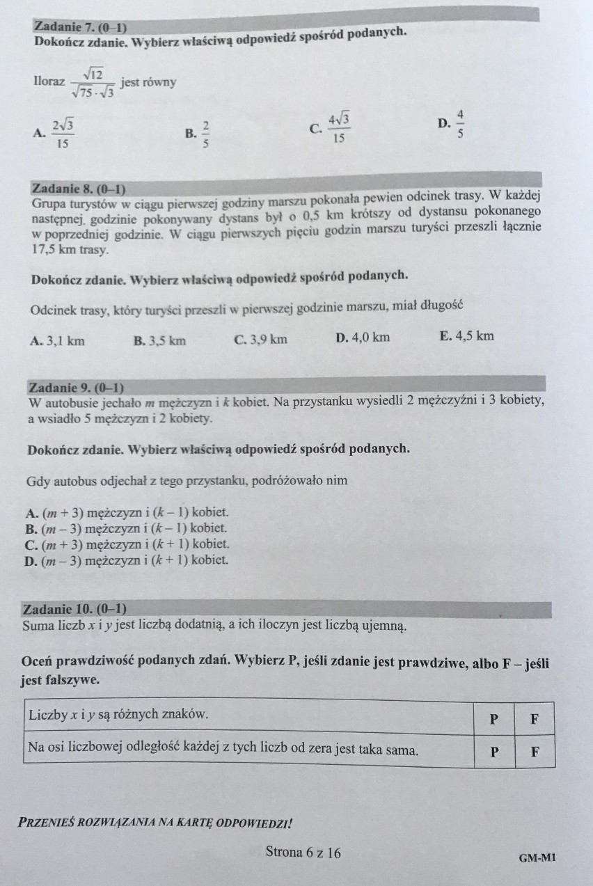 Egzamin gimnazjalny 2018 [MATEMATYKA] - odpowiedzi i arkusz pytań CKE w serwisie EDUKACJA [19.04.2018] CZĘŚĆ MATEMATYCZNO-PRZYRODNICZA