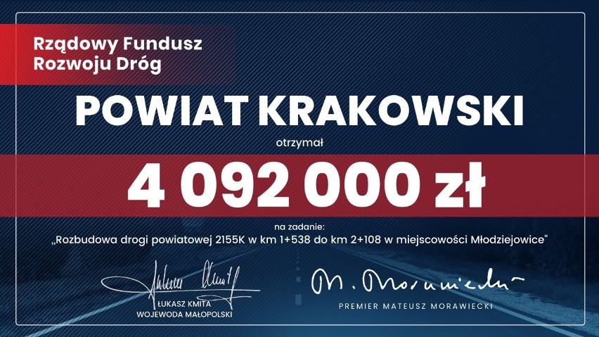 Przebudują drogi pod Krakowem. Duże dotacje dla sześciu gmin i powiatu krakowskiego  