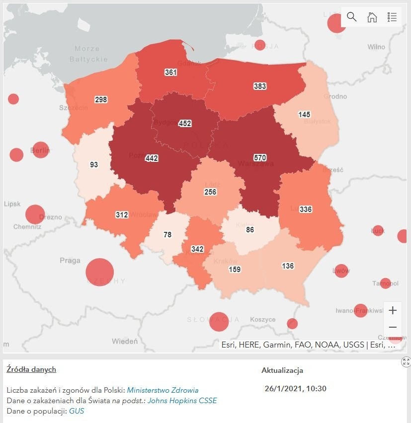 Koronawirus - nowe przypadki, 26.01.2021