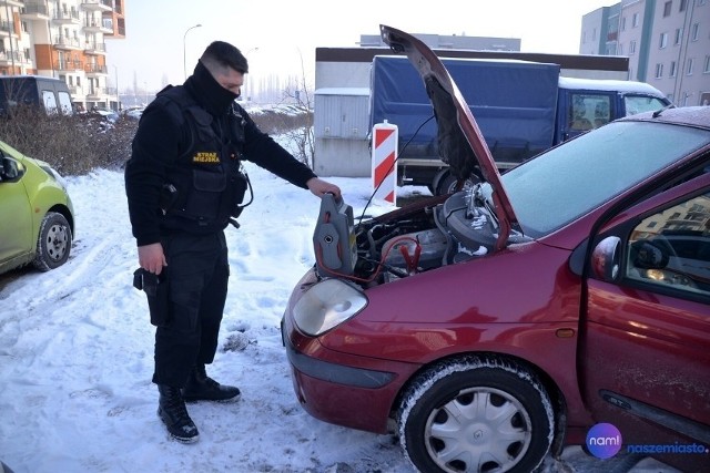 Straż Miejska we Włocławku rekrutuje na trzy wolne stanowiska. Zobaczcie, jak miejscy strażnicy, pomagali mieszkańcom w uruchamianiu aut zimą.