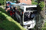 Wypadek w Zarębie pod Lubaniem. Autobus wjechał w drzewo, 22 osoby ranne 