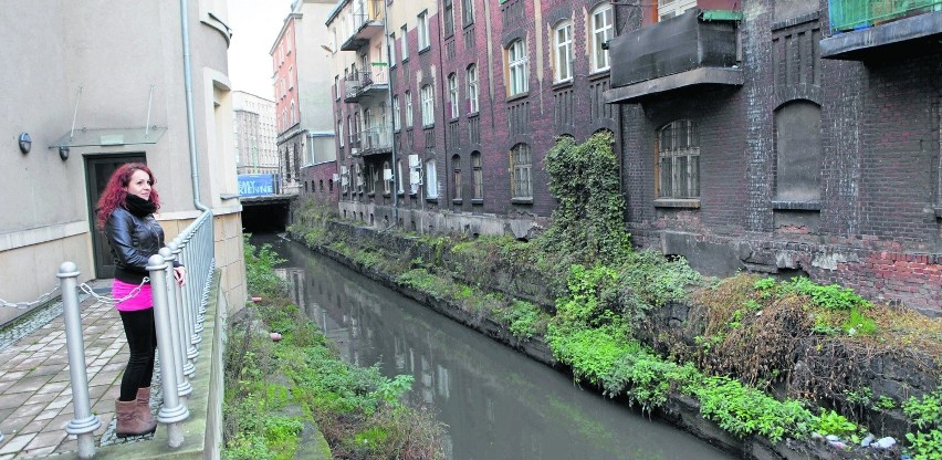 Katowice dziś.  Widok na odkrytą Rawę pomiędzy ulicą...