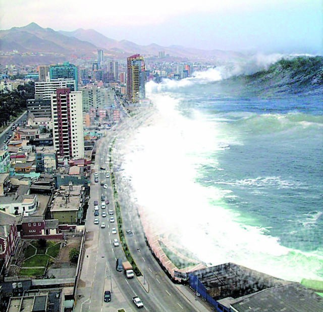 Fale Tsunami zabierają po drodze wszystko