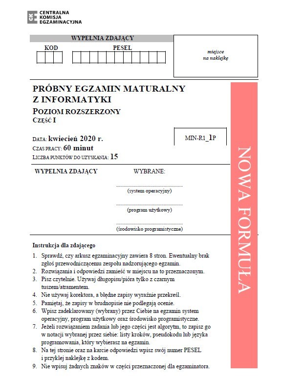 Matura próbna 2020 - informatyka 7.04.2020. ARKUSZ CKE. Jakie pytania na maturze online z informatyki? Kiedy wyniki? 