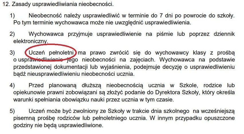 Fragment statutu I LO w Łodzi
