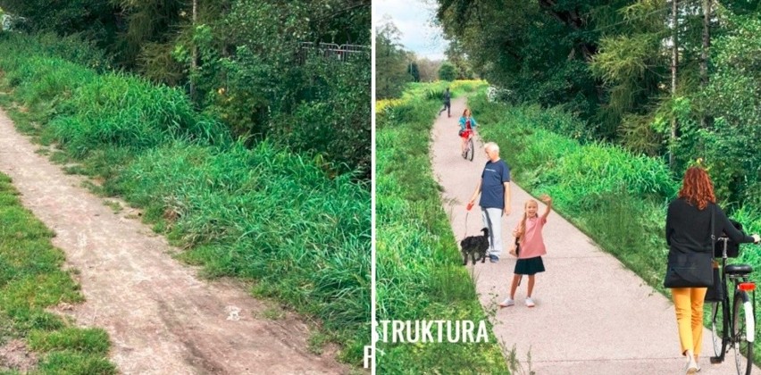 Obecnie na wałach Rudawy jest wydeptana, utwardzona ścieżka....