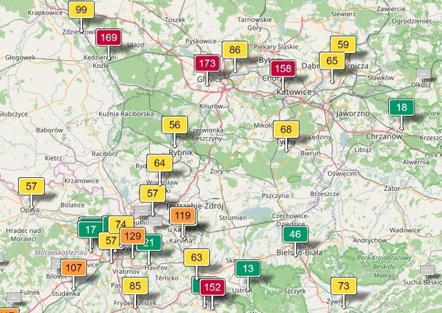 Smog w woj. śląskim. Mapka aktualna na godz. 12.30 w niedzielę, 5 lutego 2017