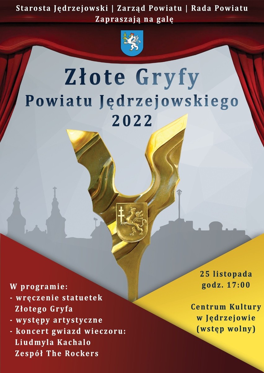 Rozdanie Złotych Gryfów w Jędrzejowie. Wręczenie statuetek, koncert ukraińskiej artystki Dediu i zespołu The Rockers