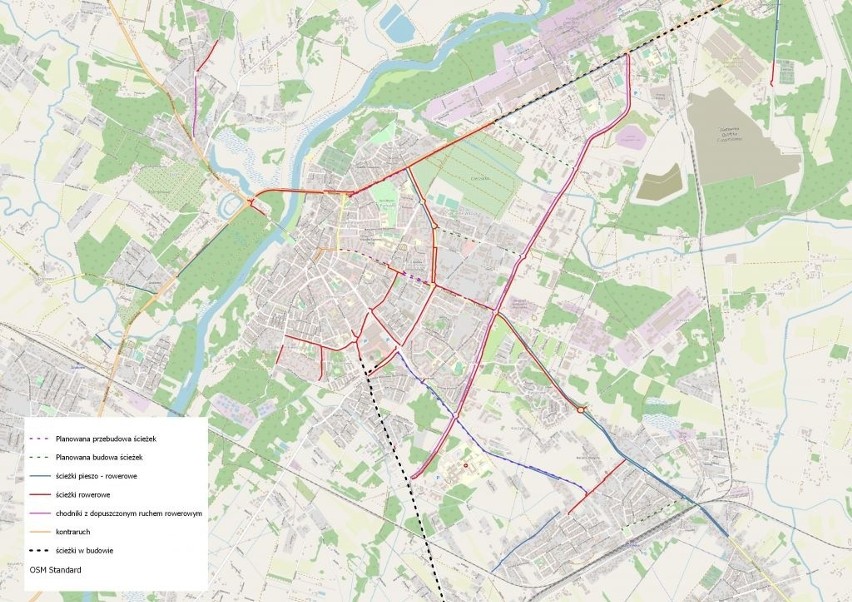 Ścieżki rowerowe w Ostrołęce. Miasto planuje budowę nowych ścieżek i zaprasza do konsultacji. 24.05.2022. Mapa