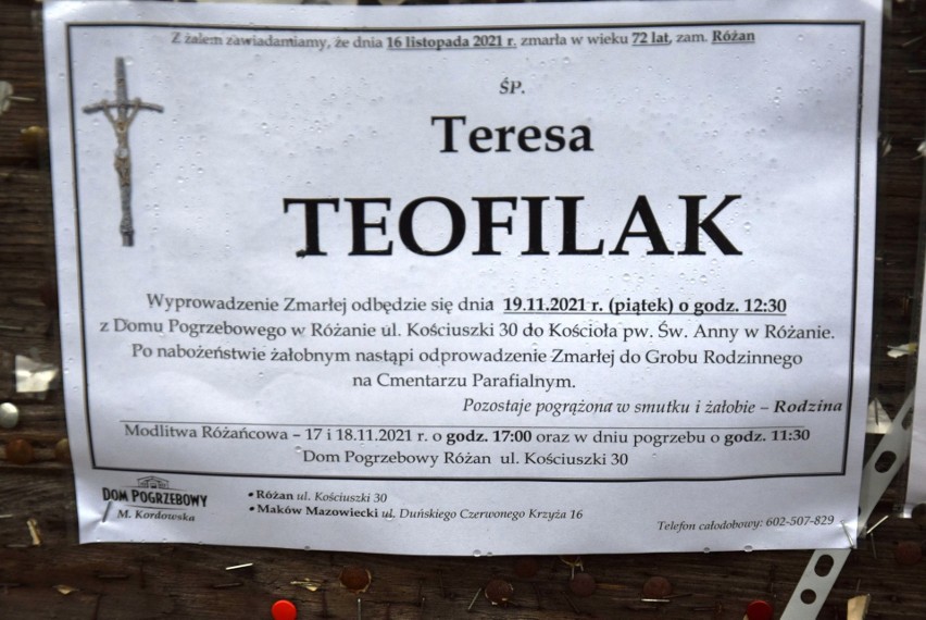 Pogrzeb Teresy Teofilak odbył się 19.11.2021 w Różanie