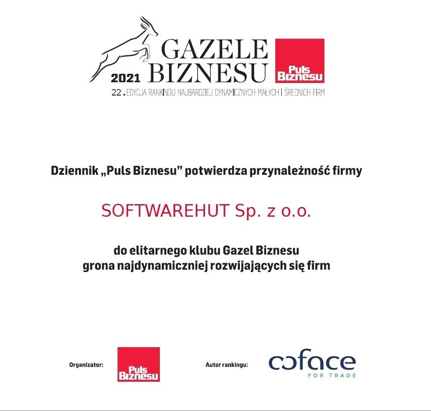 Nagrody. Białostocki SoftwareHut wyróżniony Gazelą Biznesu 