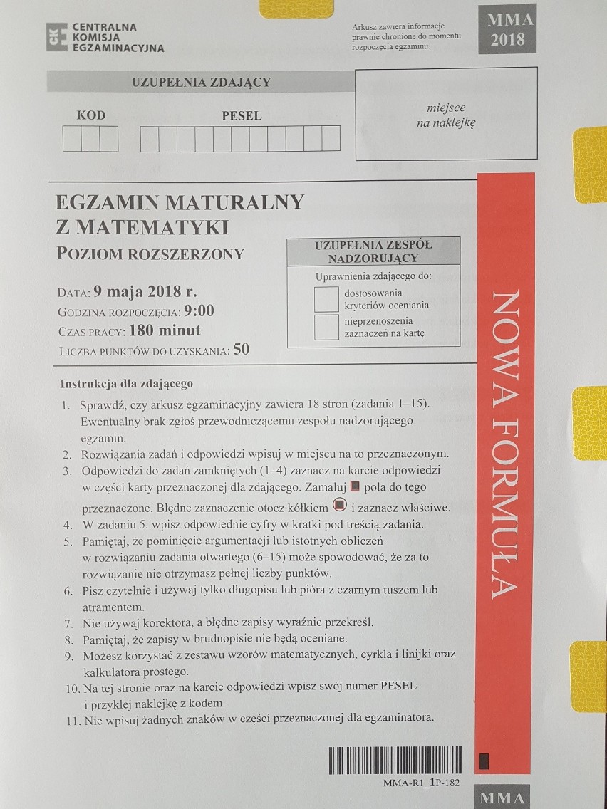 Matura 2018 MATEMATYKA ROZSZERZENIE. Zobacz odpowiedzi i arkusze z matematyki poziomu rozszerzonego w serwisie EDUKACJA