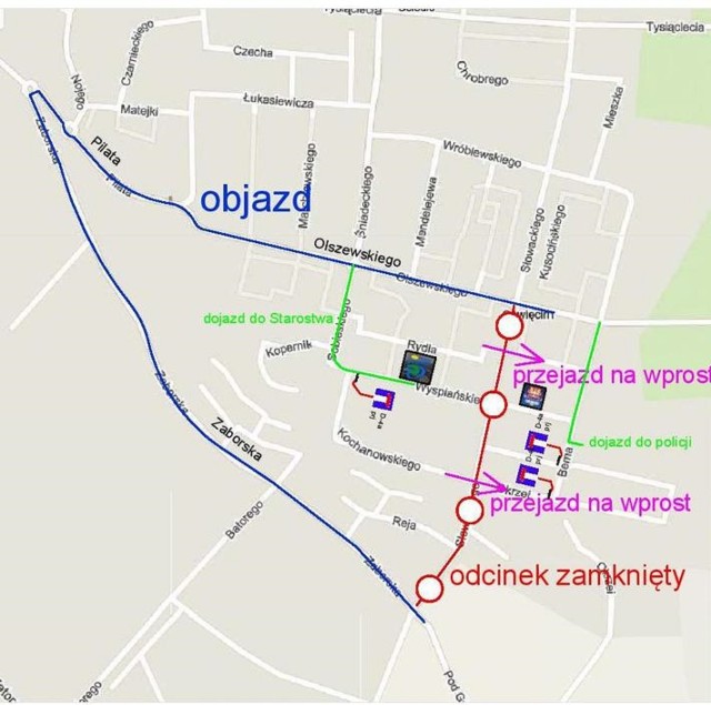 Objazd w związku z remontem ul. Słowackiego w Oświęcimiu