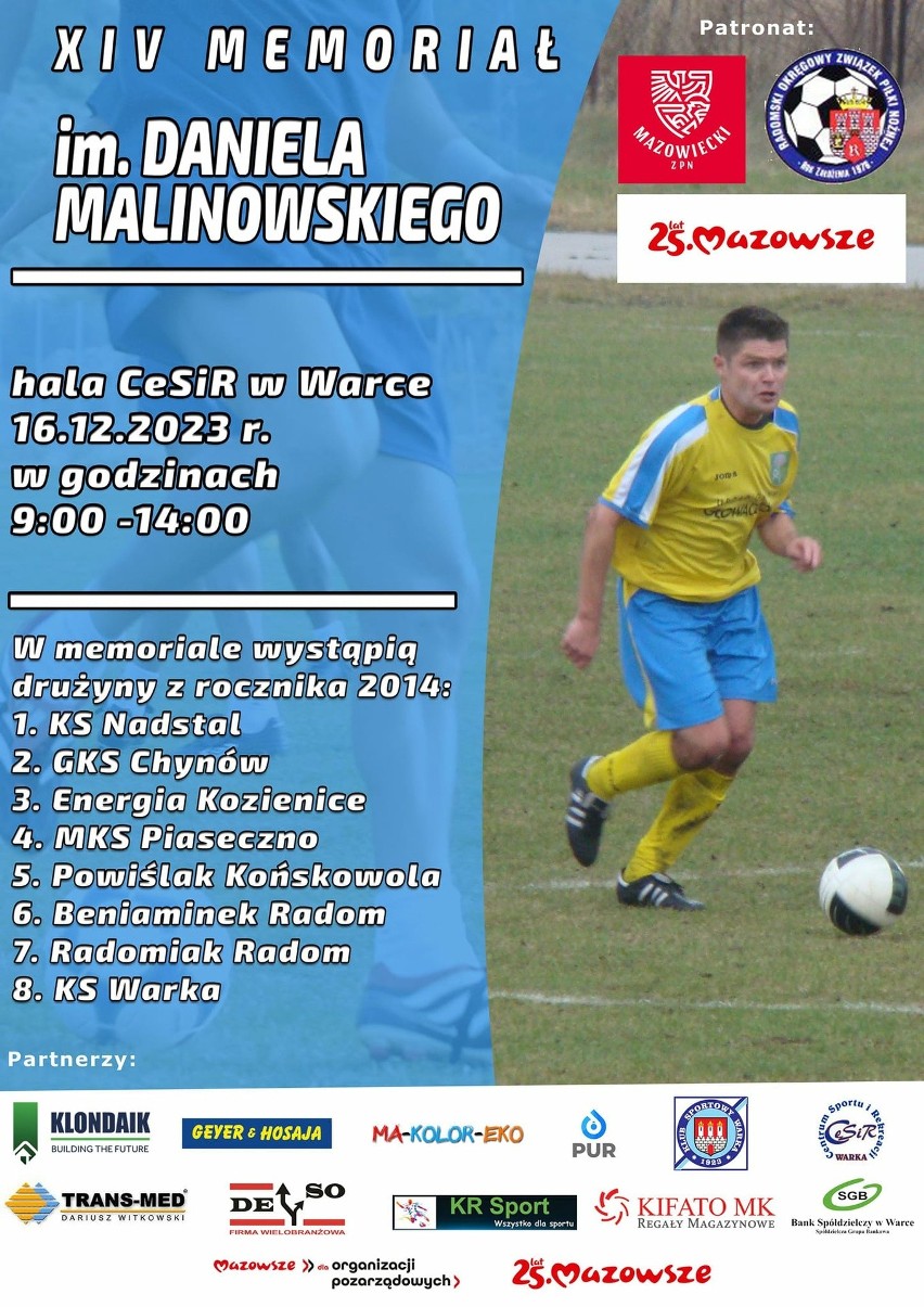 W sobotę w Warce odbędzie się XIV Memoriał Daniela Malinowskiego, byłego piłkarza 