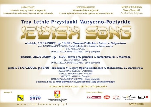 Koncerty z cyklu Jewish Song odbędą się w lipcu