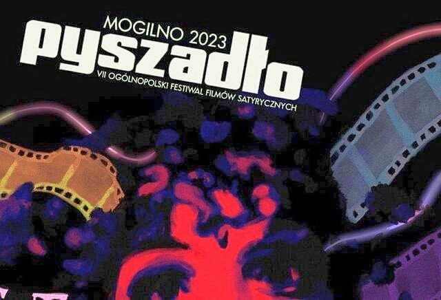 Plakat promujący VII Ogólnopolski Festiwal Filmów Satyrycznych "Pyszadło" 2023 w Mogilnie