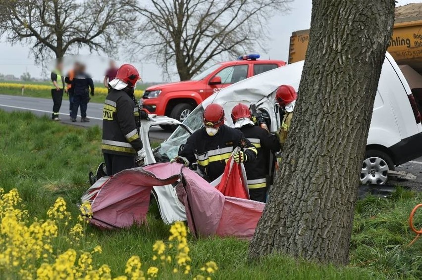 Leszno: Śmiertelny wypadek na drodze 309. Peugeot uderzył w tył ciągnika [ZDJĘCIA, FILM]