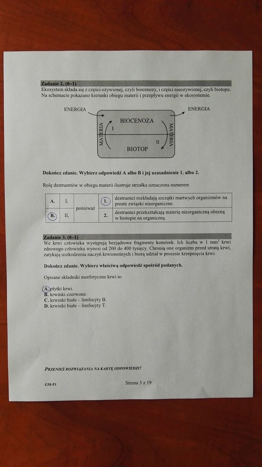 Egzamin gimnazjalny 2019 przyroda ODPOWIEDZI, ARKUSZ CKE