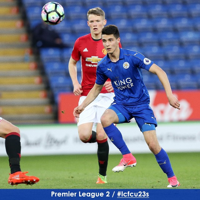 Bartosz Kapustka podczas poniedziałkowego meczu drużyn U-23 Leicester - Manchester United