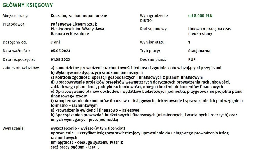 Oto najnowsze oferty pracy w Koszalinie....