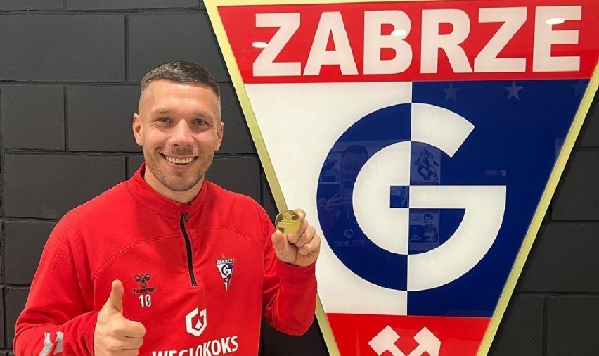 Lukas Podolski na ściance Górnika Zabrze