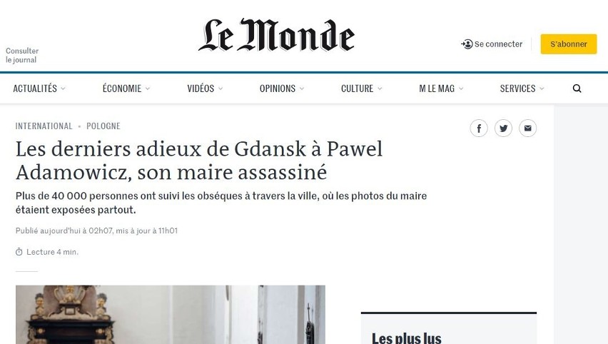 „Le Monde” podkreślił powagę uroczystości pogrzebowych - „40...