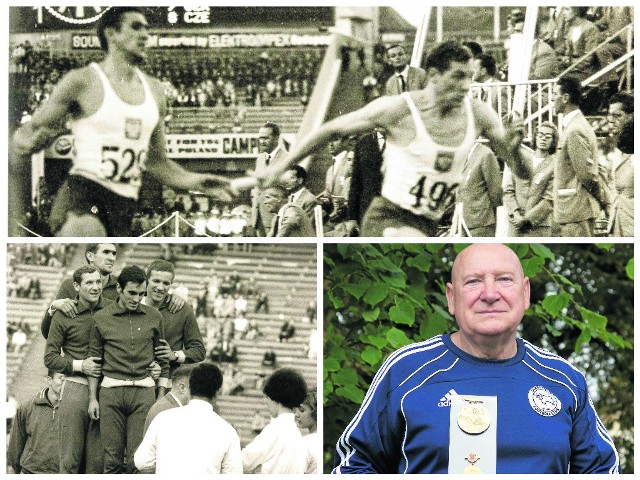 Złota sztafeta, na podium stoją (od lewej): Edmund Borowski, Jan Werner, Andrzej Badeński i Stanisław Grędziński