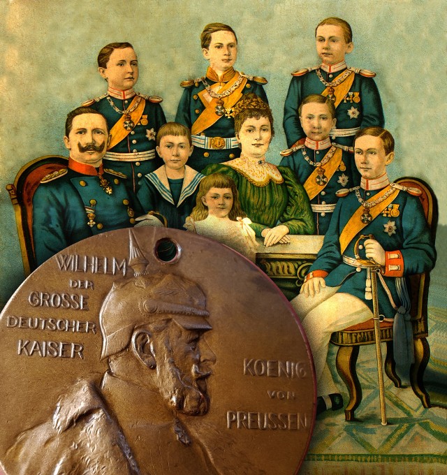 Wielodzietna rodzina cesarza Wilhelma II i medal, jaki dostawali wszyscy jego poddani, którzy mu w tym dorównali.