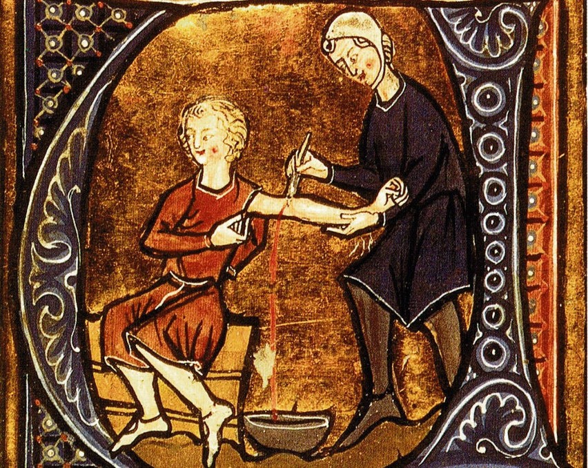 XV-wieczny inicjał przedstawiający puszczanie krwi